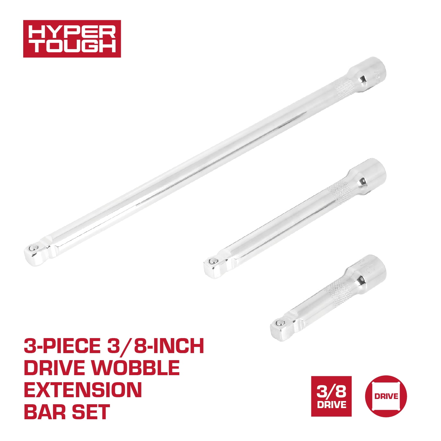 Hyper Tough 3-Piece 3/8-inch Drive Wobble Extension Bar Set