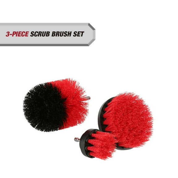 Hyper Tough Nylon Scrub Brush Cleaning Attachments for Power Drill Bit Set Black, 3 Pieces
