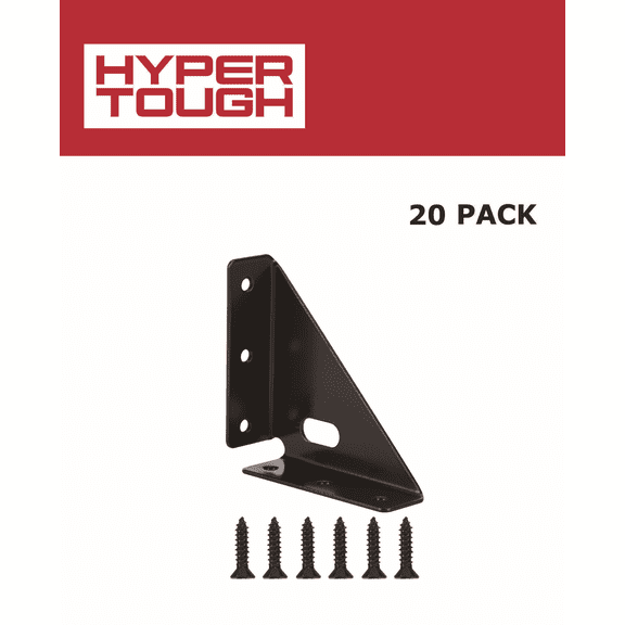 Hyper Tough 4 in. Heavy-Duty Corner Brace with Screws, Black, 20 Pack