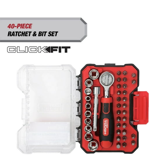 Hyper Tough 40-Piece Ratchet with Sockets and Bits in Click Fit Case