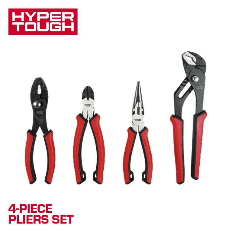 Hyper Tough 4-Piece CR-V Pliers Set with Dual Material Comfort
