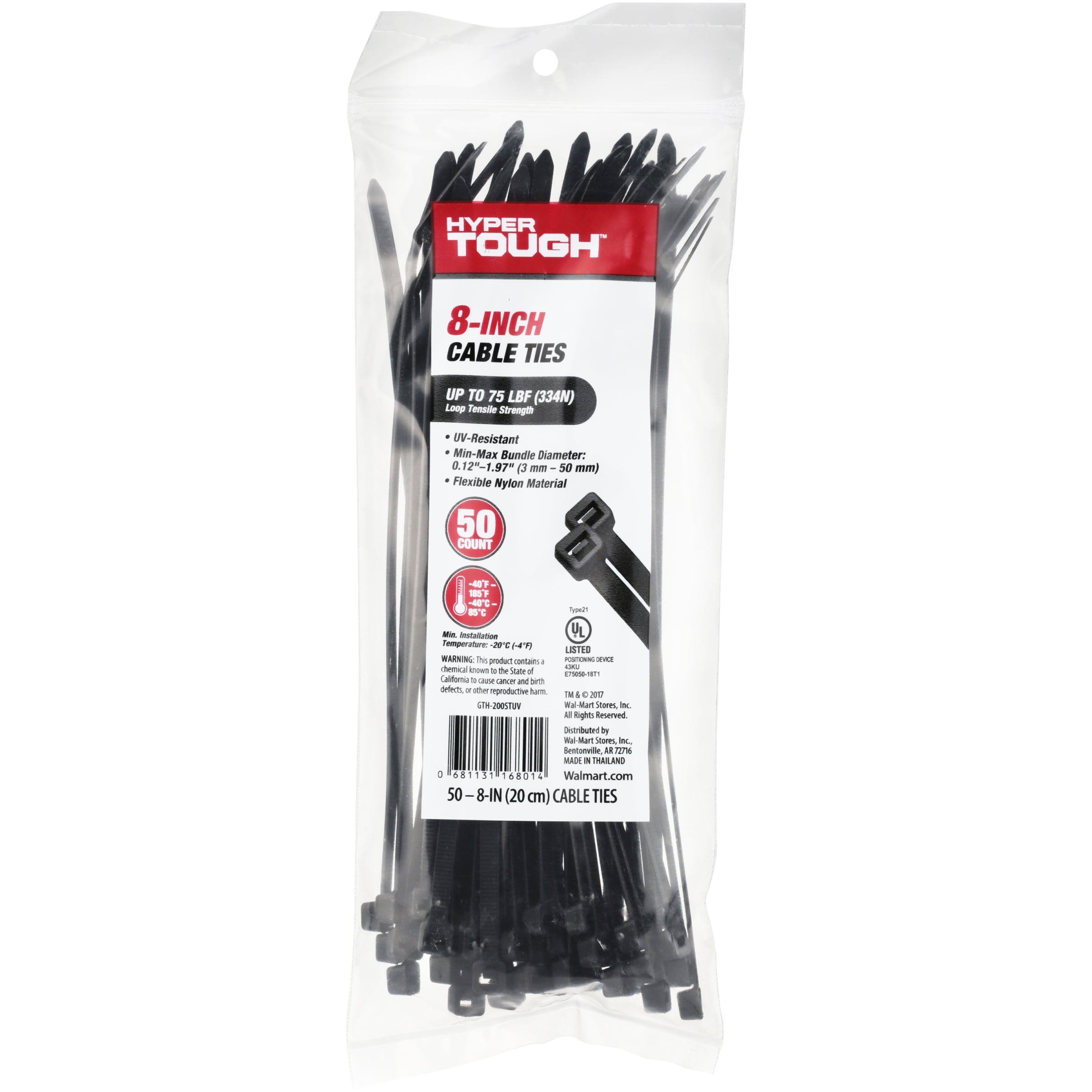 Hyper Tough Cable Ties, 8 in, 50 pcs