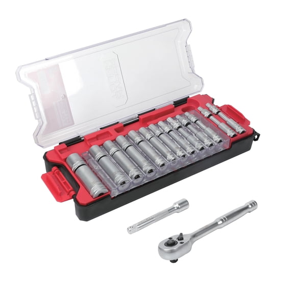 Hyper Tough 1/4-Inch Drive Ratchet and Socket Set, SAE and Metric, 50 Pieces