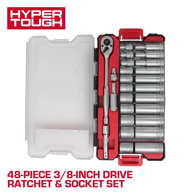 Hyper Tough 3/8-inch Drive Ratchet and Socket Set, SAE and Metric