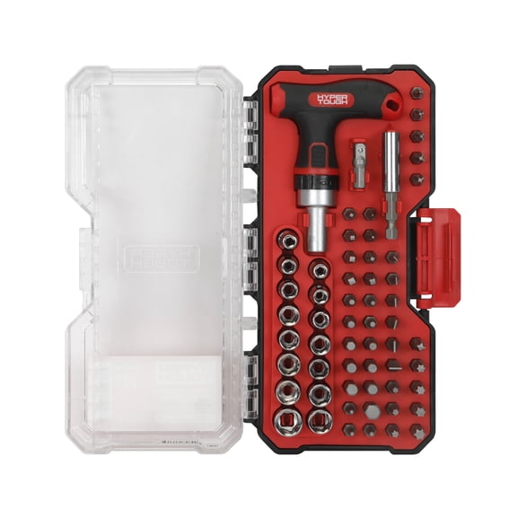 Hyper Tough 59-Piece T-Handle Driver & Bit Set with Click Fit Case, Holiday