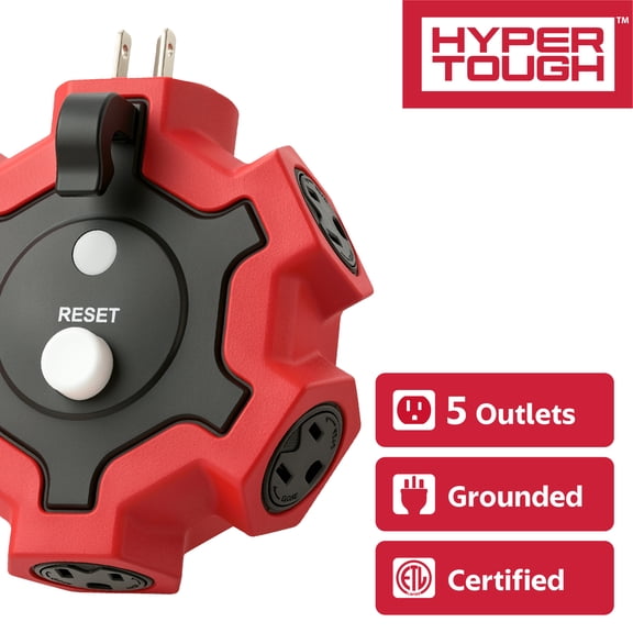 Hyper Tough 5-Outlet Power Adapter with Overload Protection Red/Black