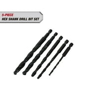 Hyper Tough 5-Piece1/4-inch Hex Shank Drill Bit Set, Black Oxide