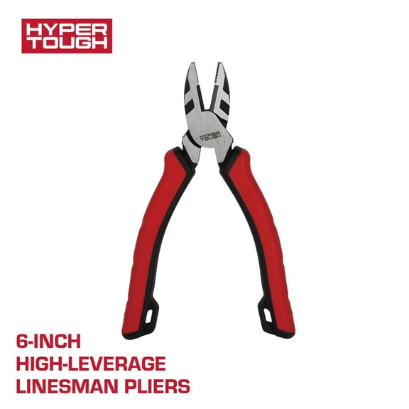 Hyper Tough 6-inch High Leverage Lineman Pliers with Dual Material Comfort Grips