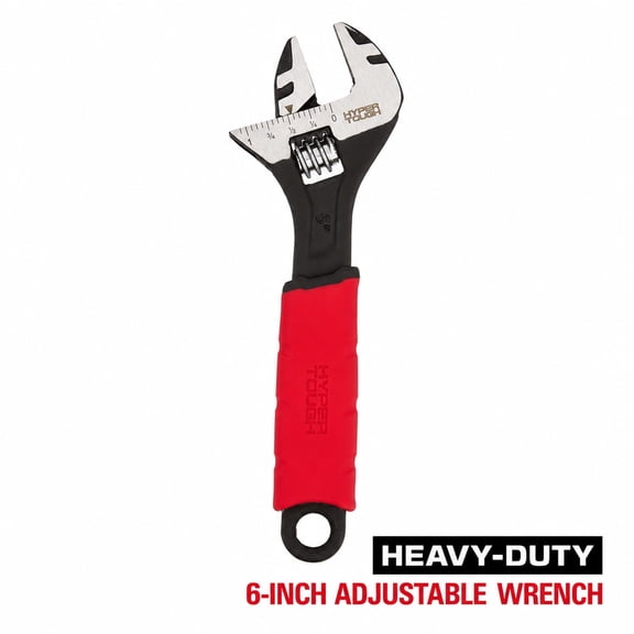 Hyper Tough 6-inch Wide Jaw Adjustable Wrench, Dual Material Comfort Grips