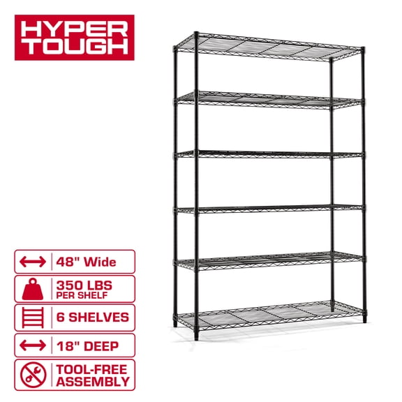 Hyper Tough 6-Tier Wire Shelving Unit, Black, Heavy-Duty Storage