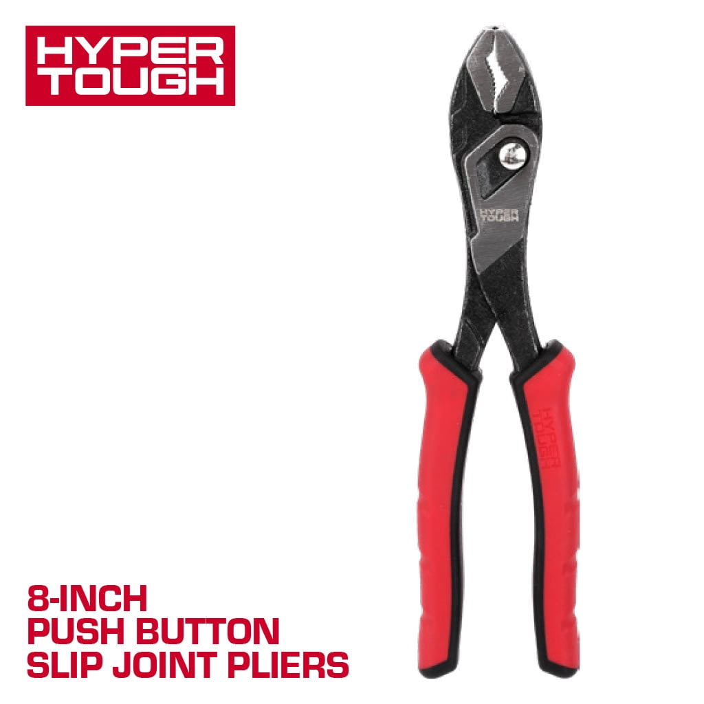 Hyper Tough 8-inch Push-button Slip-joint Pliers with Dual Material Comfort Grips