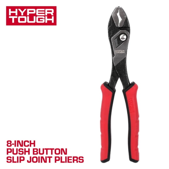 Hyper Tough 8-inch Push-button Slip-joint Pliers with Dual Material Comfort Grips
