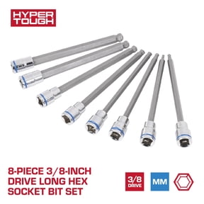 Hyper Tough 8-Piece 3/8-inch Drive Long Hex Socket Bit Set (mm)