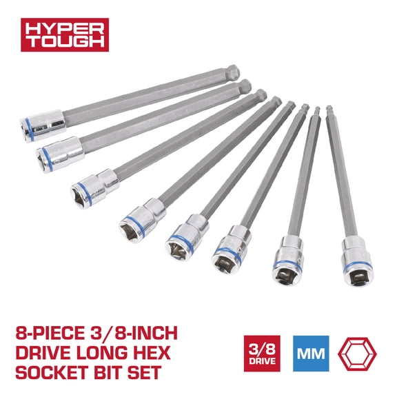 Hyper Tough 8-Piece 3/8-inch Drive Long Hex Socket Bit Set (mm)