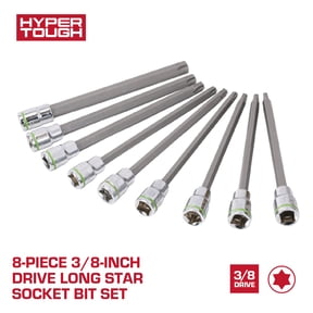 Hyper Tough 3/8-Inch Drive Long Star Socket Bit Set, 9 Pieces