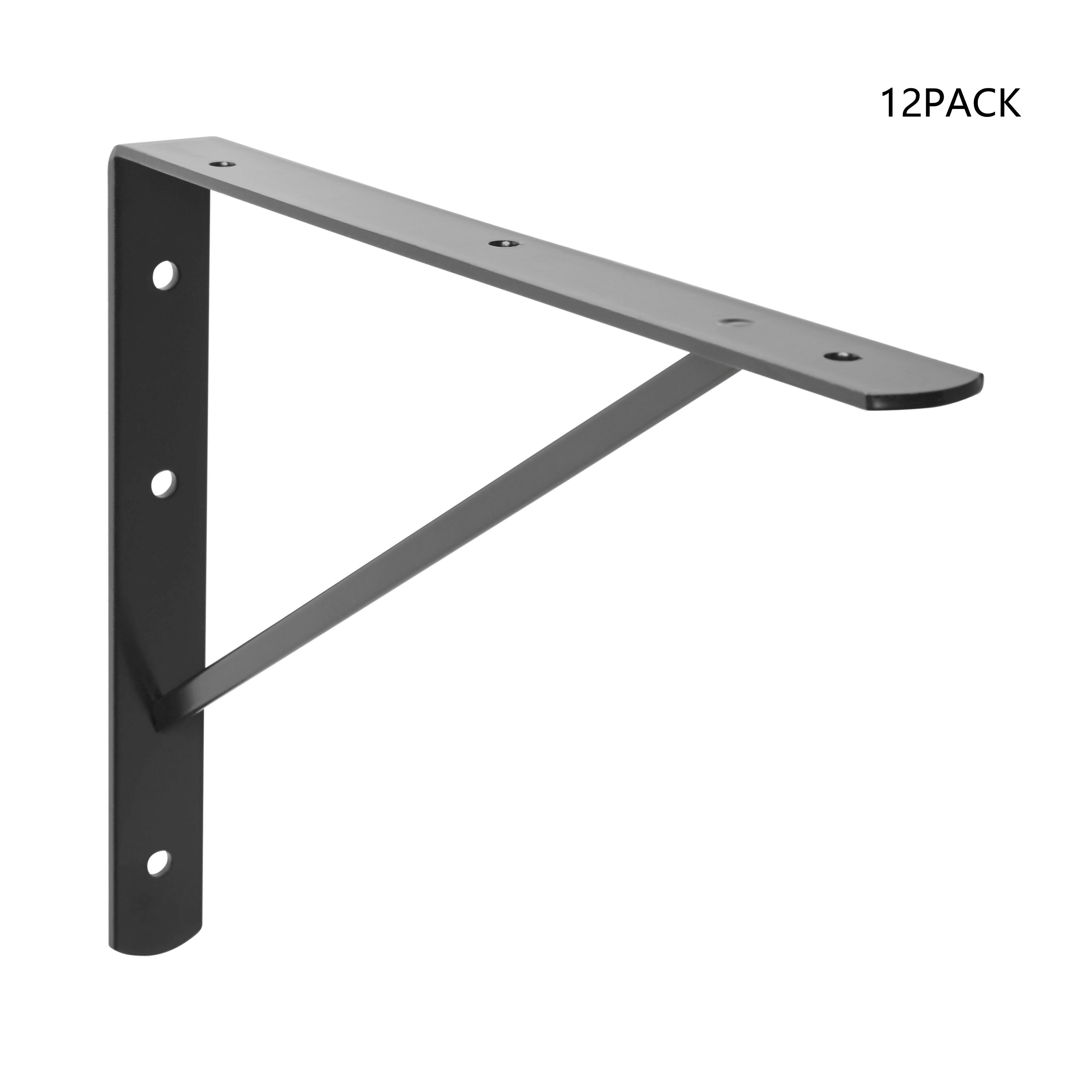 Heavy Duty 8x12 Inch Black Shelf Bracket Set - 12 Pack