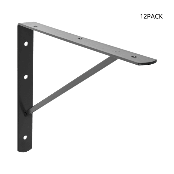 Heavy Duty 8x12 Inch Black Shelf Bracket Set - 12 Pack