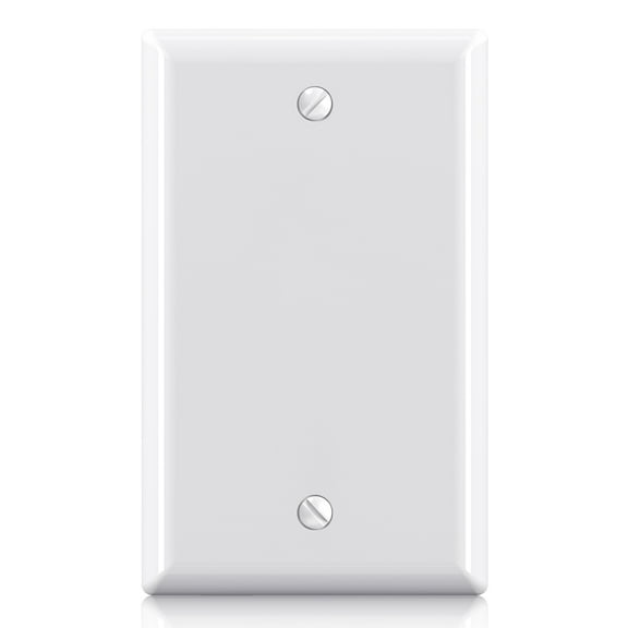 Hyper Tough Blank Outlet Wallplate, Covers Unused Electrical Boxes, Impact Resistant, Glossy Finish, White