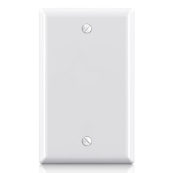 Hyper Tough Blank Outlet Wallplate, Covers Unused Electrical Boxes, Impact Resistant, Glossy Finish, White