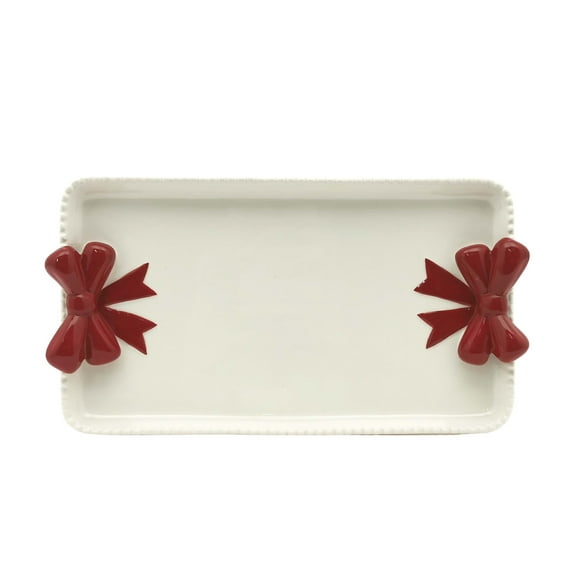 Holiday Time Bow Ceramic Tray