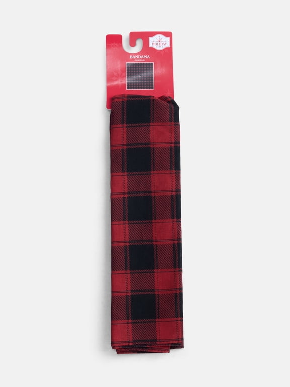 Woven Buffalo Plaid Bandana, One Size, Red/Black,Cotton