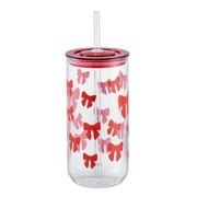 Bows Can Sipper Glass with Lid 20 OZ Holiday Time