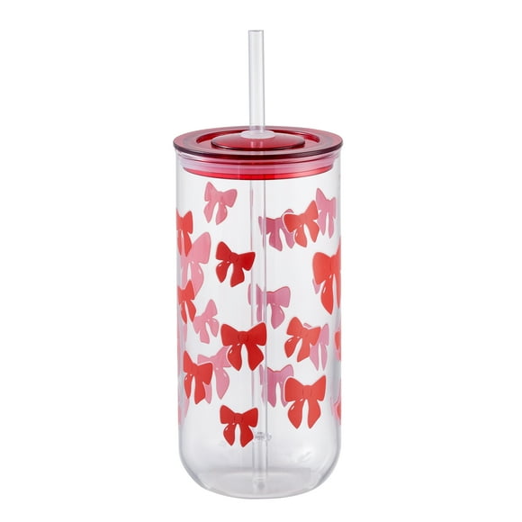 Bows Can Sipper Glass with Lid 20 OZ Holiday Time