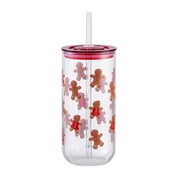 Gingerbread Man Can Sipper Glass with Lid 20 OZ Holiday Time