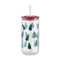 Christmas Trees Can Sipper Glass with Lid 20 OZ Holiday Time