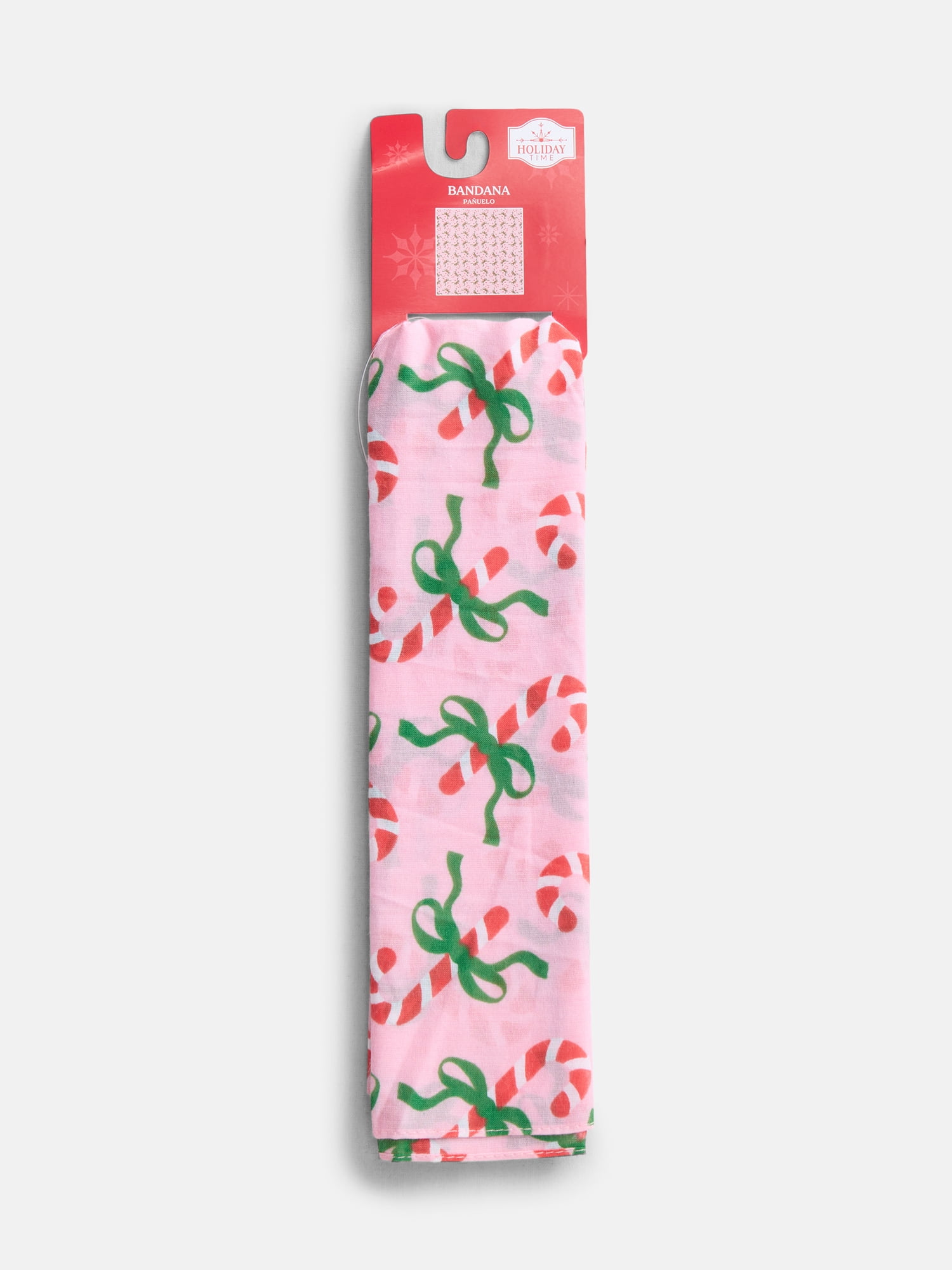 Holiday Time Woven Candy Cane Bows Bandana, One Size, Pink, Cotton