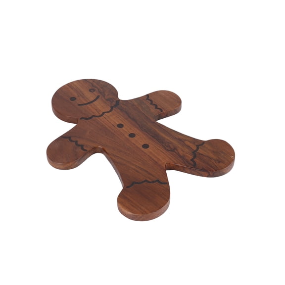 Holiday Time 14 in Gingerbread Man Serving Board, Acacia Wood