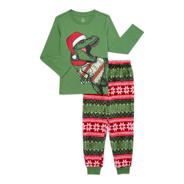 Holiday Time Boys Dinosaur Long Sleeve Top and Pants, 2-Piece Pajama Set, Size 4-18