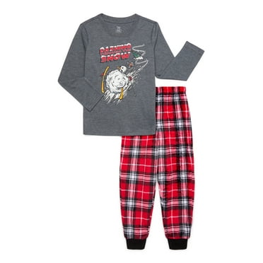 Holiday Time Boys Snowman Long Sleeve Top and Pants, 2-Piece Pajama Set, Size 4-18