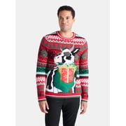 Mens Christmas Sweater Ugly Christmas Sweater with Drink Pocket from Holiday Time, Sizes XS-3XL