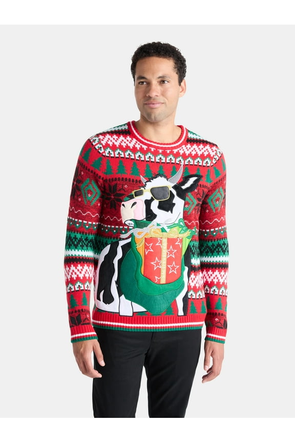 Men's Christmas Sweater Ugly Christmas Sweater with Drink Pocket from Holiday Time, Sizes XS-3XL