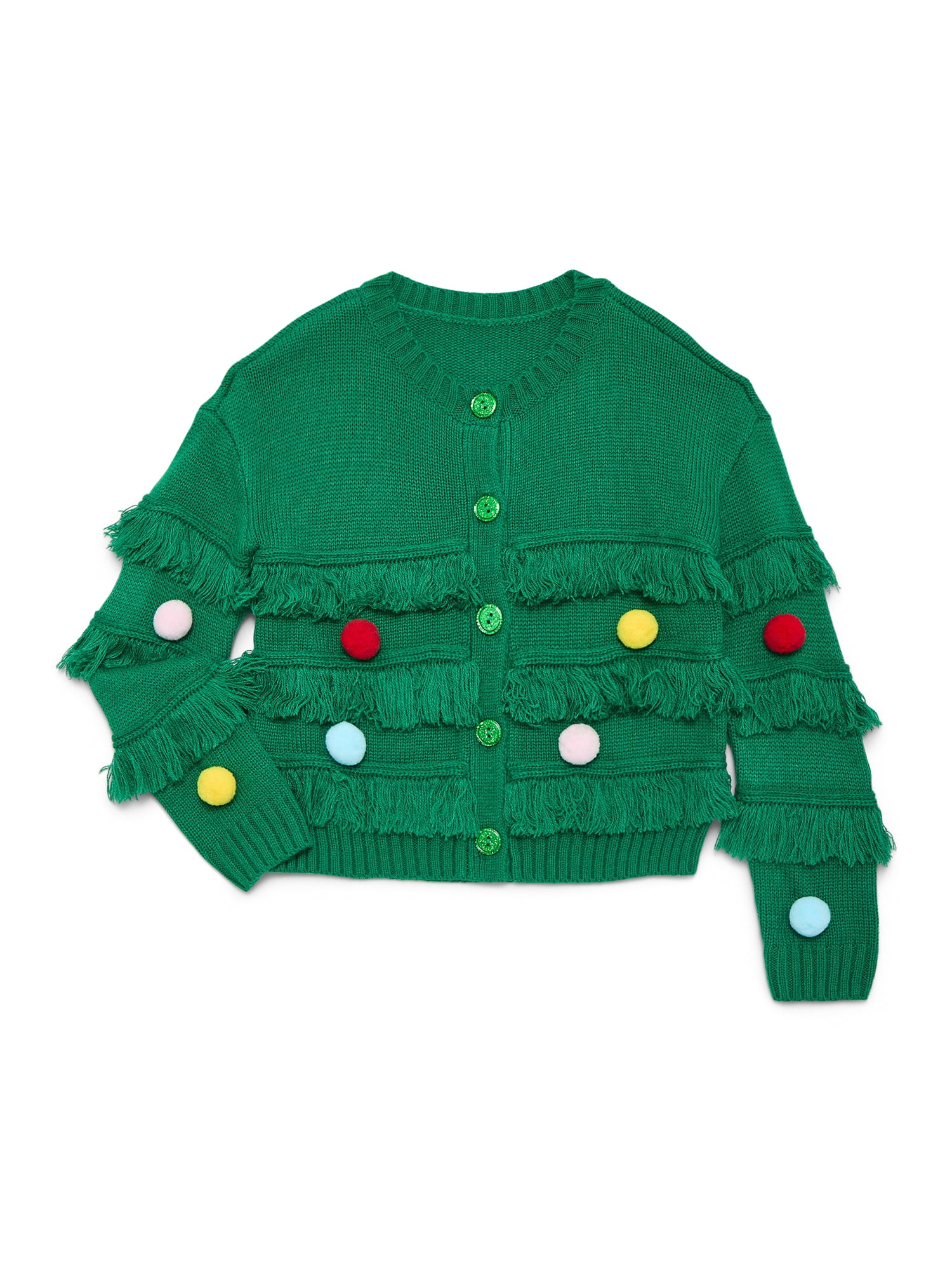 Holiday Time Girls Fringe Cardigan Sweater with 3D Trim, Sizes 4-18 & Plus