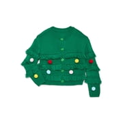 Holiday Time Girls Fringe Cardigan Sweater with 3D Trim, Sizes 4-18 & Plus