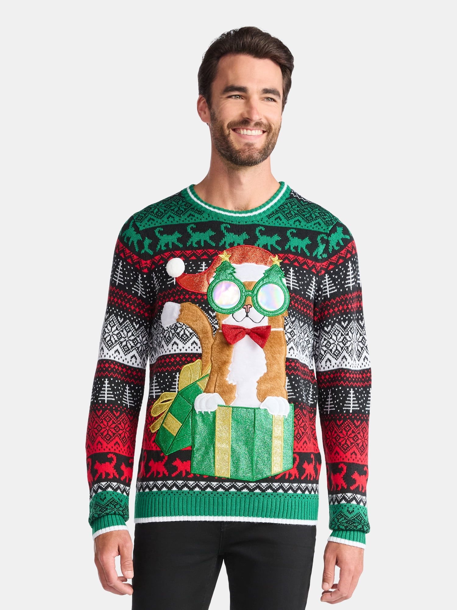 Men's Christmas Sweater Ugly Christmas Sweater with Drink Pocket from Holiday Time, Sizes XS-3XL