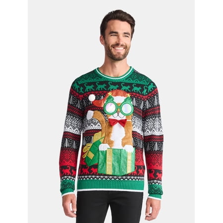 Men's Christmas Sweater Ugly Christmas Sweater with Drink Pocket from Holiday Time, Sizes XS-3XL