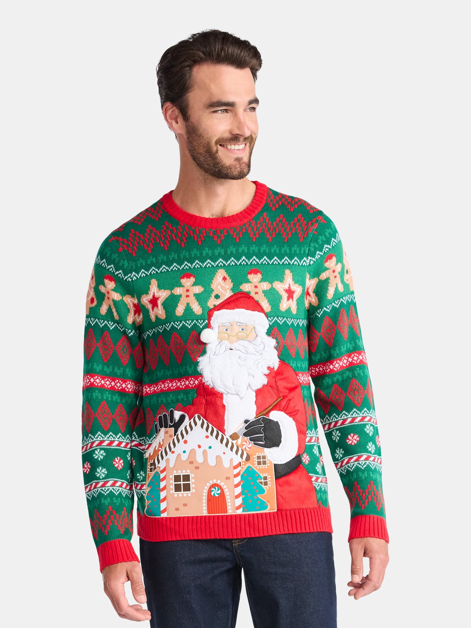 Men's Christmas Sweater Ugly Christmas Sweater with Drink Pocket from Holiday Time, Sizes XS-3XL