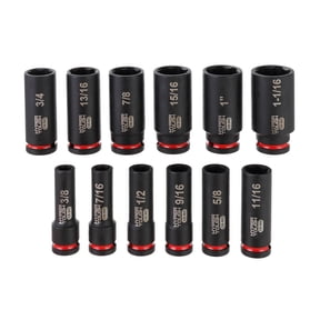 Hyper Tough 1/2-Inch Drive Impact Deep Socket Set, SAE, 12 Pieces