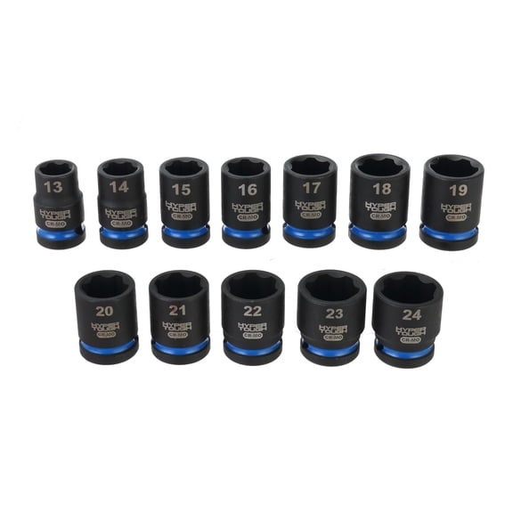Hyper Tough 1/2-Inch Drive Impact Shallow Socket Set, Metric, 12 Pieces