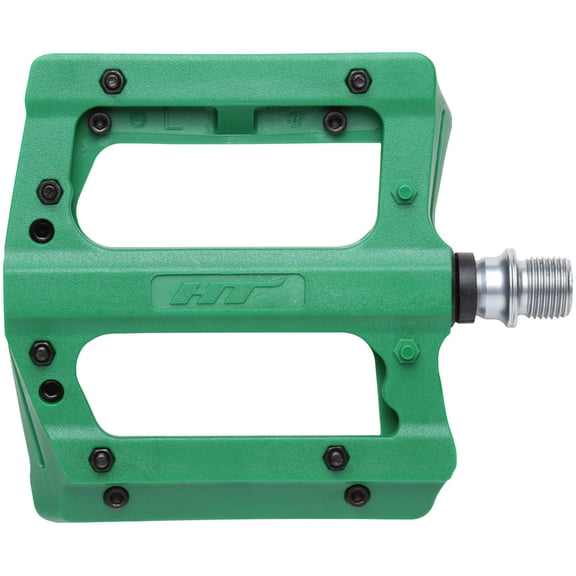 HT PA12A Platform Pedals 9/16" Nylon Composite Body Adjustable Pins Yellow Green