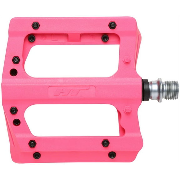 HT PA12A Platform Pedals 9/16" Nylon Reinforced Body Adjustable Pins Neon Pink