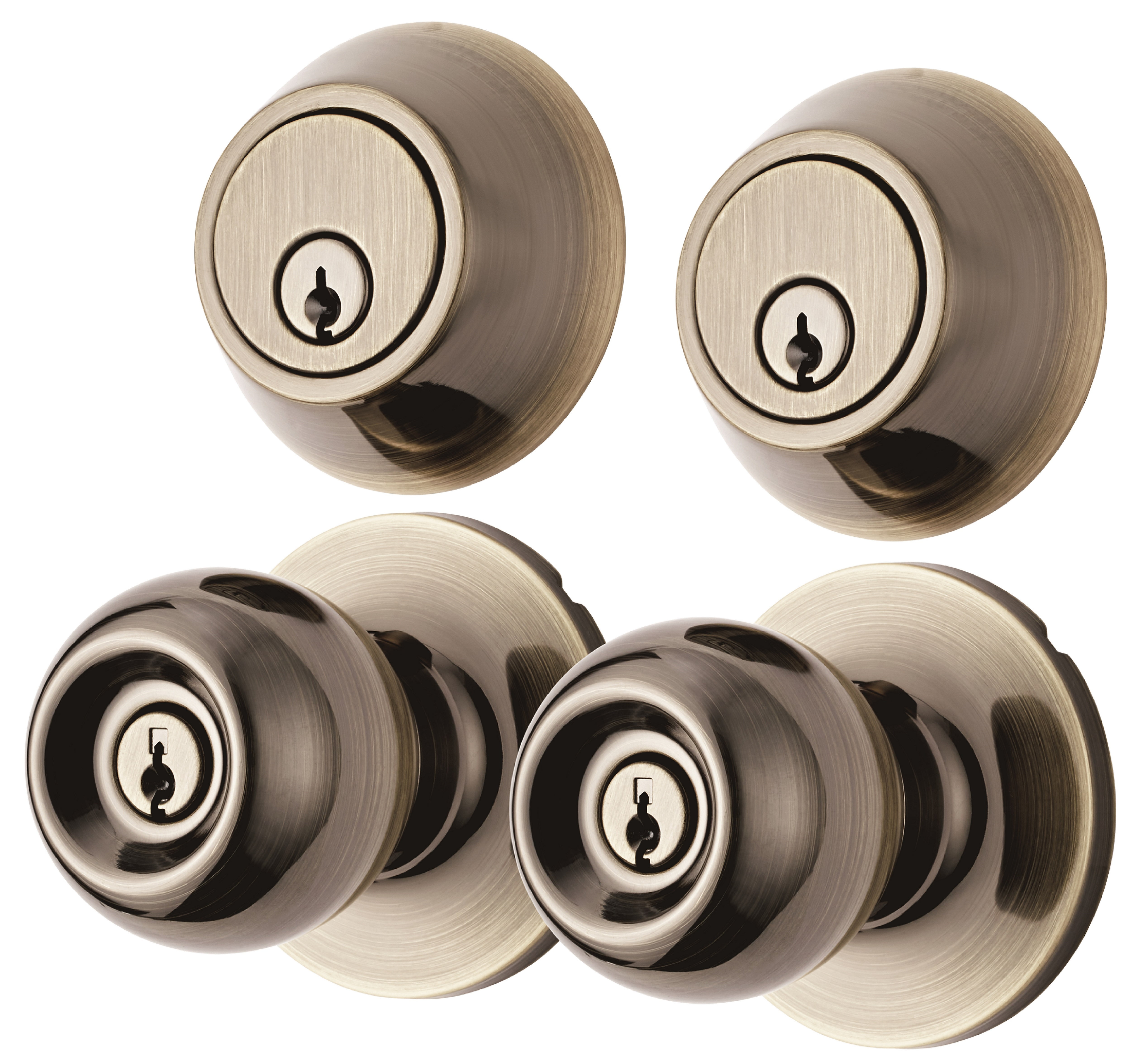 Hyper Tough Keyed Entry Doorknob and Deadbolt Double Combo Pack Antique Brass