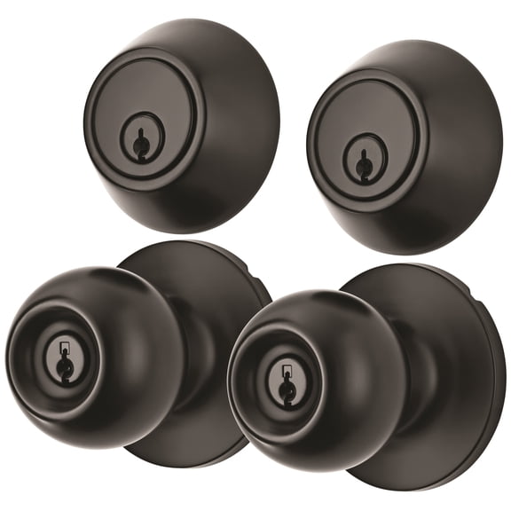 Hyper Tough 2-Pack Keyed Entry Doorknobs and Deadbolts in Matte Black Finish