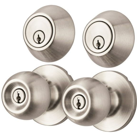 Hyper Tough Ball Combo Twin Pack Stainless Steel (2 Entry Doorknobs & 2 Deadbolt Locks)