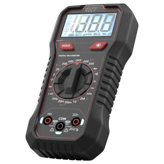 Hyper Tough 600V Digital Multimeter with LCD Backlight, Manual Ranging, Data Hold and Continuity Test