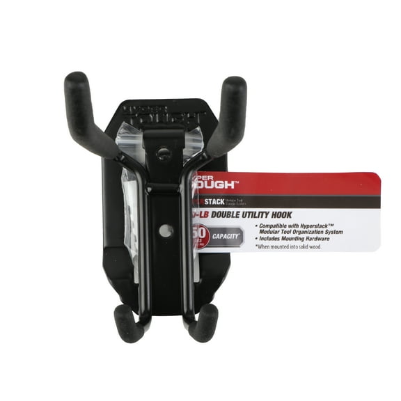 Hyper Tough Hyper Stack Garage Storage Double Utility Hook, Black, Heavy-Duty Steel