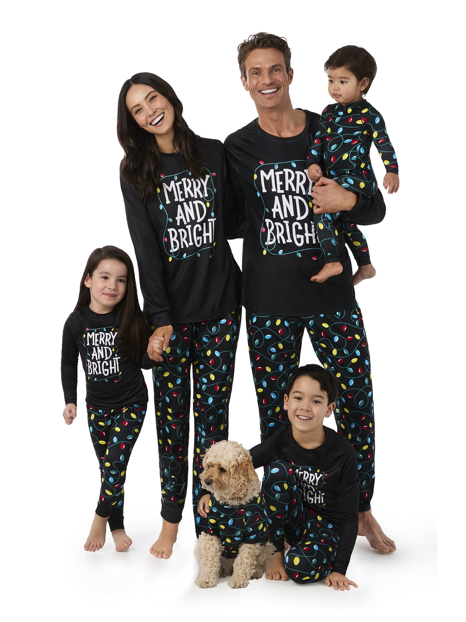 Holiday Time Men's Matching Family Pajamas Merry and Bright Top and Pants Set, 2-Piece, Sizes S-3XL